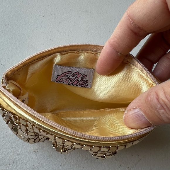 VINTAGE Gold Mesh Coin Purse With Zipper Small - Picture 3 of 4